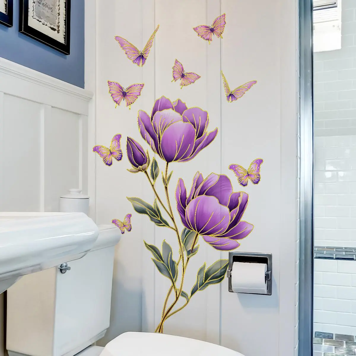 Peony & Butterfly Pattern Wall Sticker, 1 Sheet Self Adhesive Wall Decal, Butterfly Wall Decals, Decoration Sticker, Household Decoration Supplies, Decorative Sticker for Home Bathroom Living Room Bedroom
