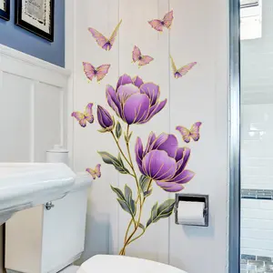 Peony & Butterfly Pattern Wall Sticker, 1 Sheet Self Adhesive Wall Decal, Decoration Sticker, Decorative Sticker for Home Bathroom Living Room Bedroom