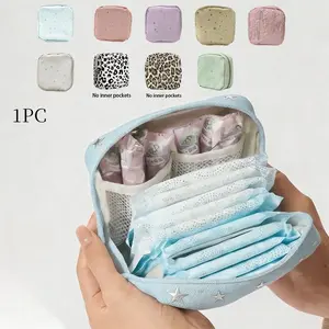 1pc Sanitary Napkin Storage Bag, Menstrual Product Organizer, Cow Pattern Zippered Storage Bag, Travel Organization Pouch, Large-Capacity Portable Pouch For Storing Sanitary Napkins, Panty Liners, And Tampons, Menstrual Pad Coin Purse
