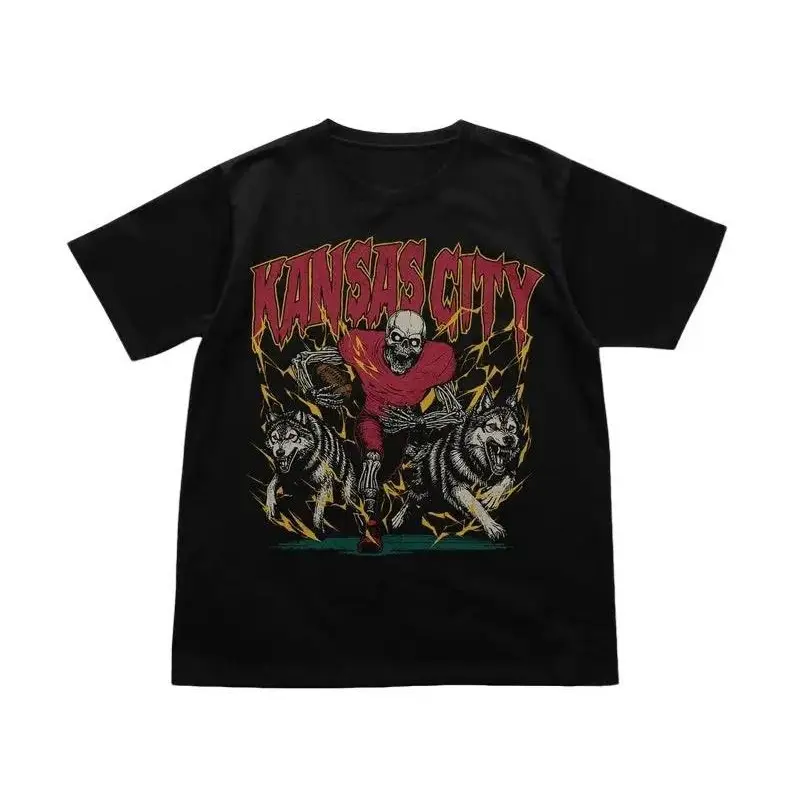 Kansas City Football T-Shirt, Chiefs Football Tee, Vintage Graphic Tee, Skeleton Football Shirt, Football Merch, Gift for Fans Football