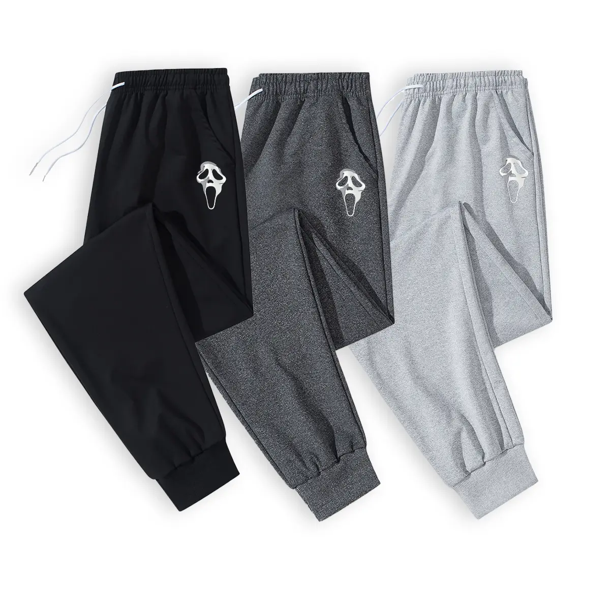 Men's Fitted Scream Mask Graphic Joggers - Casual Relaxed Tapered Fit Pants, Cozy Plush Fabric, Reinforced Stitching, Menswear Bottoms, Workout Jogger, Mens Clothing, Jogging
