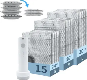 Cordless Travel Vacuum Bag Set – Vacuum Bags for Travel with Rechargeable air Pump, 15 Pack Carry-on Size Compression Packing Bags for Luggage and Suitcase, Space Saver for Clothes and Clothing Travel Zipper Pouches