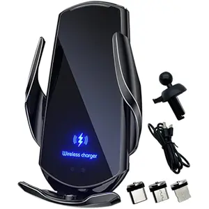 Wireless Car Charger Automotive Electric Induction 15W Wireless Charger Car Vent Mount Bracket Fast Charging Auto-Clamping Car Phone Holder Mount Air Vent Phone Holder Black