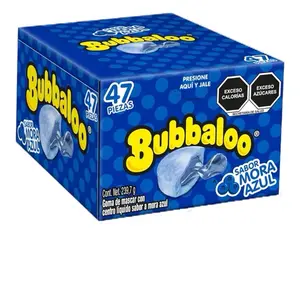 Bubbaloo Sabor Mora Azul Blueberry Flavored Gum 47 Pieces Mexican Candy Dulces Mexicanos Sweet Chewy Snack Box