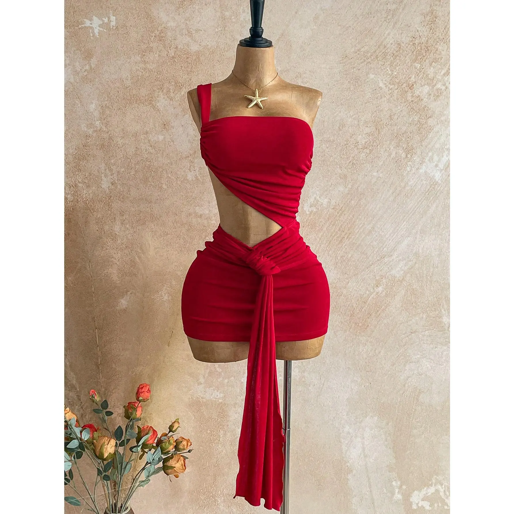 Women's Fashionable Solid Color Tie Strap Mini Dress Summer Dress Christmas Dress New Year Dress Elegant Dresses For Party Beach Dress