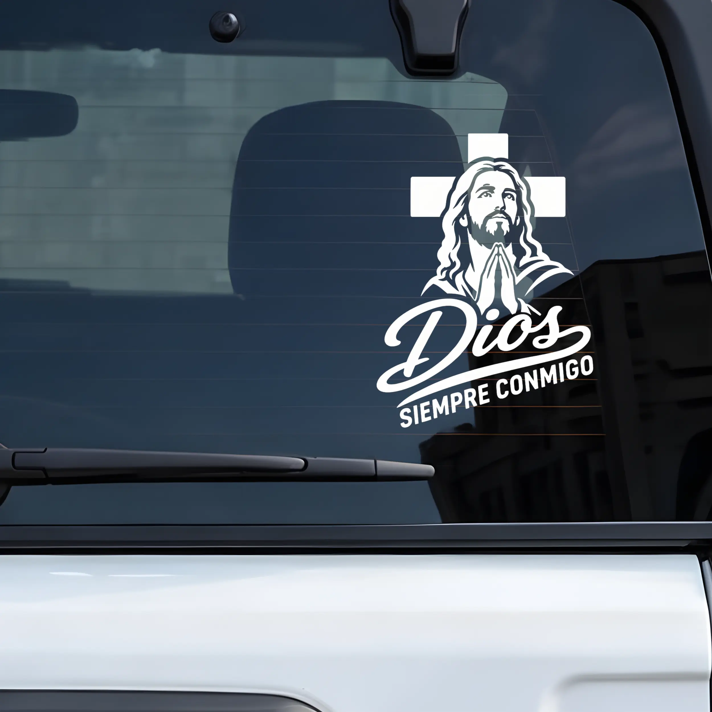 2 PCS Christian Jesus Praying Cross Car Window Decal - Spanish Dios Siempre Conmigo Vinyl Religious Vehicle Exterior Accessory Sticker
