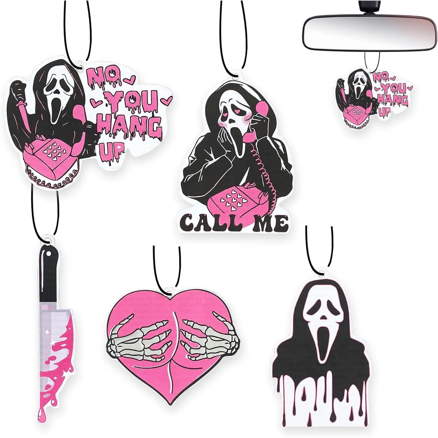 5Pcs Ghost Horror Car Air Fresheners Pink Cute Car Interior Accessories Hanging Scents Anime Freshener Automotive Room Decor for Women Teen Girls Gift