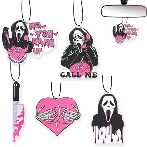 5Pcs Ghost Horror Car Air Fresheners Pink Cute Car Interior Accessories Hanging Scents Anime Freshener Automotive Room Decor for Women Teen Girls Gift