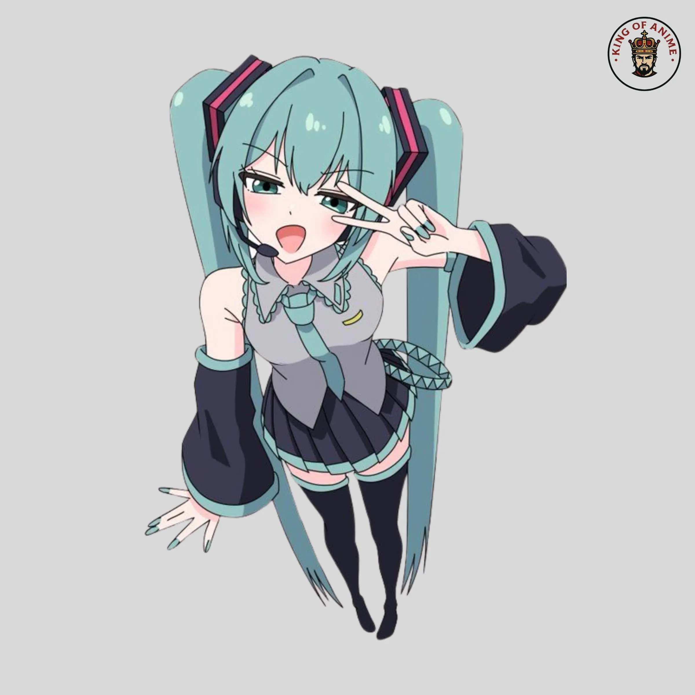 Cheerful Hatsune Miku Waifu Style Vinyl Sticker, Cute Miku Anime Girl in Peace Pose, Laptop Decor, Notebook Vinyl Sticker