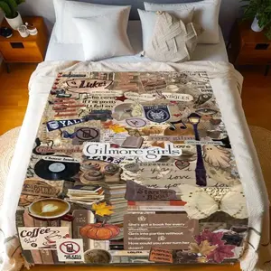 Gilmore Girls Stars Hollow Vintage Collage Print Flannel Blanket Cooling Blanket Homegoods Soft Cozy For Bedroom Living Room Sofa For TV Show Fans Gilmore Girls Lovers Perfect Gift