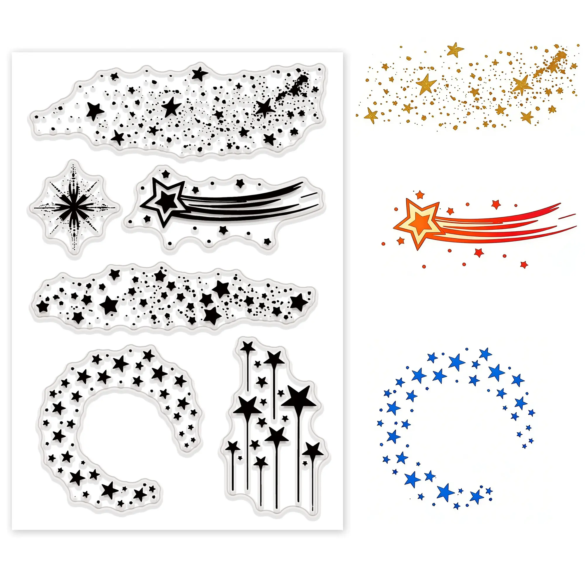 Stars and Galaxy Clear Stamps, Meteor Shower, Starry Sky Border Stamps, Starry Designs, Perfect for Holiday Card Making, Scrapbooking, DIY Crafts