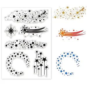 Stars and Galaxy Clear Stamps, Meteor Shower, Starry Sky Border Stamps, Perfect for Holiday Card Making, Scrapbooking, DIY Crafts