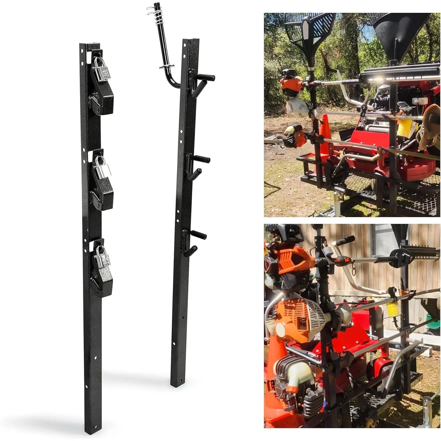 3-Place Heavy Duty Weed Eater Trimmer Rack Carrier, Lockable Steel Mount for Landscape Truck/Trailer/Enclosed Vehicles, W/3 Keyed A-Like Locks & 1 x Trimmer Holder, Trimmers, Edgers