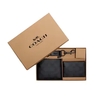 COACH Classic Monogram Triple-Function Leather Cardholder Keychain Wallet for Men in Black