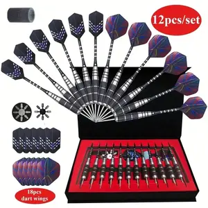 12pcs Professional Steel Tip Darts Set with Non-Slip Iron Shafts & Aluminum Barrels - Tournament-Grade Metal Darts Kit Includes Sharpener & Gift Box
