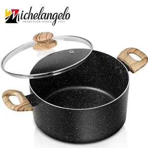 MICHELANGELO Stock Pot with Lid, Non Stick Cooking  pots , Granite Soup Pot with Lid, Induction Pot with Stay-cool Handle, Stockpot , Cookware Black