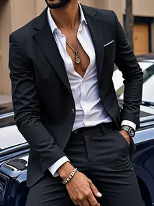 Men'S Slim-Fit Two-Piece Suit with Single-Button Blazer & Pants - Navy Blue, Lightweight Business Formal Attire for Interviews, Professional Settings, and Casual Parties, Business Casual Attire|Slim Fit Suit|Lightweight Fabric