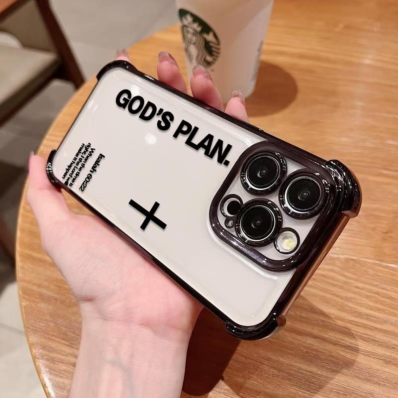 Unique GOD'S PLAN Patterns Electroplated Phone Case With Four-Corner Airbag Electroplated Featuring A High-Transparent Tpu Back With Reinforced Shock-Absorbent Airbags And Shiny Electroplated Frame For iphone 17 16 15 14 13 12 11 SAMSUNG S25 24 23 22