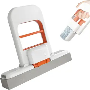Wet and Dry Mop for Kitchen Countertops, Glass, Bathrooms and Car Interiors (Orange), Mini Folding Table Mop - Portable Self-Squeezing Handheld Sponge Mop
