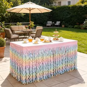 Rainbow Gradient Party Table Skirt, Disposable Decorative Tablecloth, Ideal for Birthdays, Weddings, Parties, Table Decoration