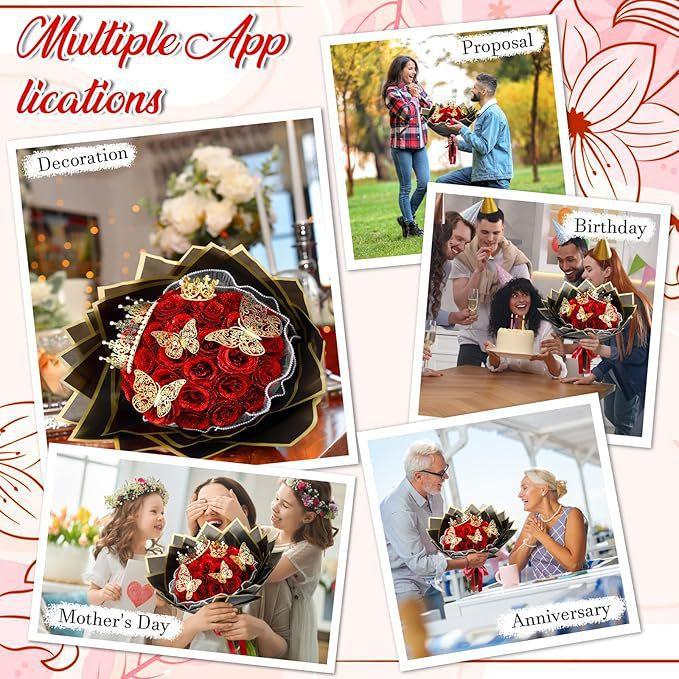 DIY Glitter Roses Bouquet, DIY Fake Glitter Flowers Bouquet, Shiny Artificial Roses Bouquet, Ornaments, Glitter Roses Everlasting Shiny Artificial Red/Pink/Black/Blue/Purple Rose Bouquet, Anniversary, Engagement, Wedding,Gifts for Women, 11/24/36 Roses