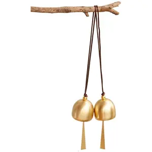 2Pcs Small Gold Plated Hanging Bells - Decoration for Camping Tent, Window, Door & Home - Good Luck Mini Hanging Bell Pendent