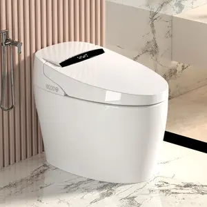 Smart Toilet with Built-in Bidet, One-Piece Tankless Toilet with Auto Open/Close Lid, Elongated Bidet Toilet Combo with Foot Sensor, Warm Water Wash, Heated Seat, 12" Rough-In
