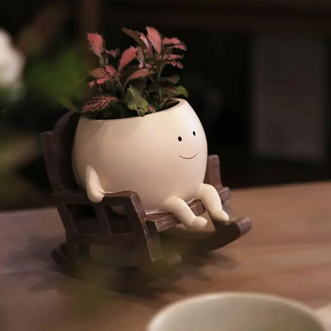 Cute Planters Rocking Chair Cute Smiley Face Resin Planter Pot, Unique Sitting Rocking Chair Flower ...
