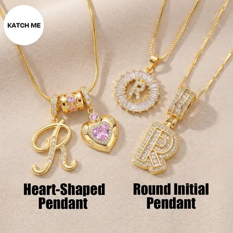 KATCH ME Women's Elegant 2-Pack Initial Letter Copper Pendant Necklaces, Rhinestone Stacking Necklace with Adjustable Chain, Basic 2 Set Jewelry Gift