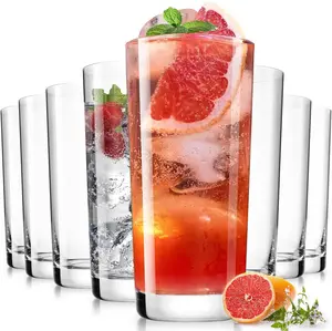 Drinking Glasses Set of 8, 16 oz Water Glasses, Wide Mouth Design Lead-Free Crystal Highball Glassware, Tall Glass Cups for Cocktail Parties, Family Dinners, and Tom Collins Bar Glassware