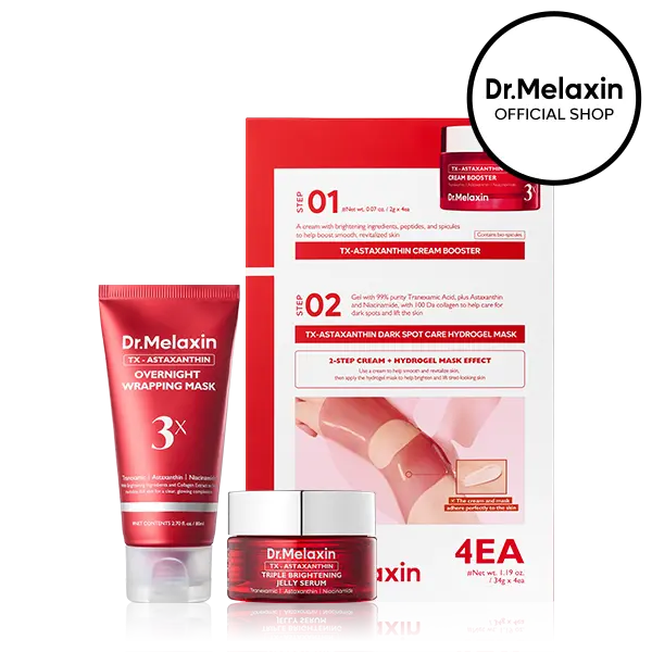 [Dr.Melaxin Official] TX-Astaxanthin 3-Step Dark Spot Brightening Bundle | TXA Serum + Overnight Mask + Hydrogel Mask