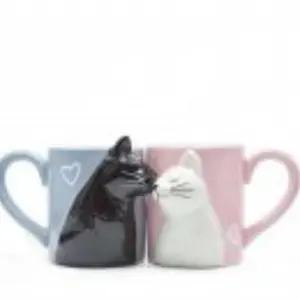 3D Kiss Cat Ceramic Mugs Set