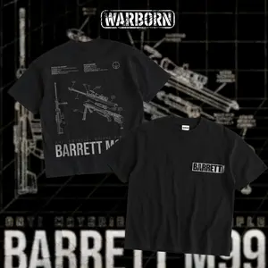 [WARBORN] Barret .50 Cal Double Sides Heavy Cotton T-Shirt Vintage Graphic Tee Military Enthusiast Streetwear Clothing Gift for Men Breathable Printing