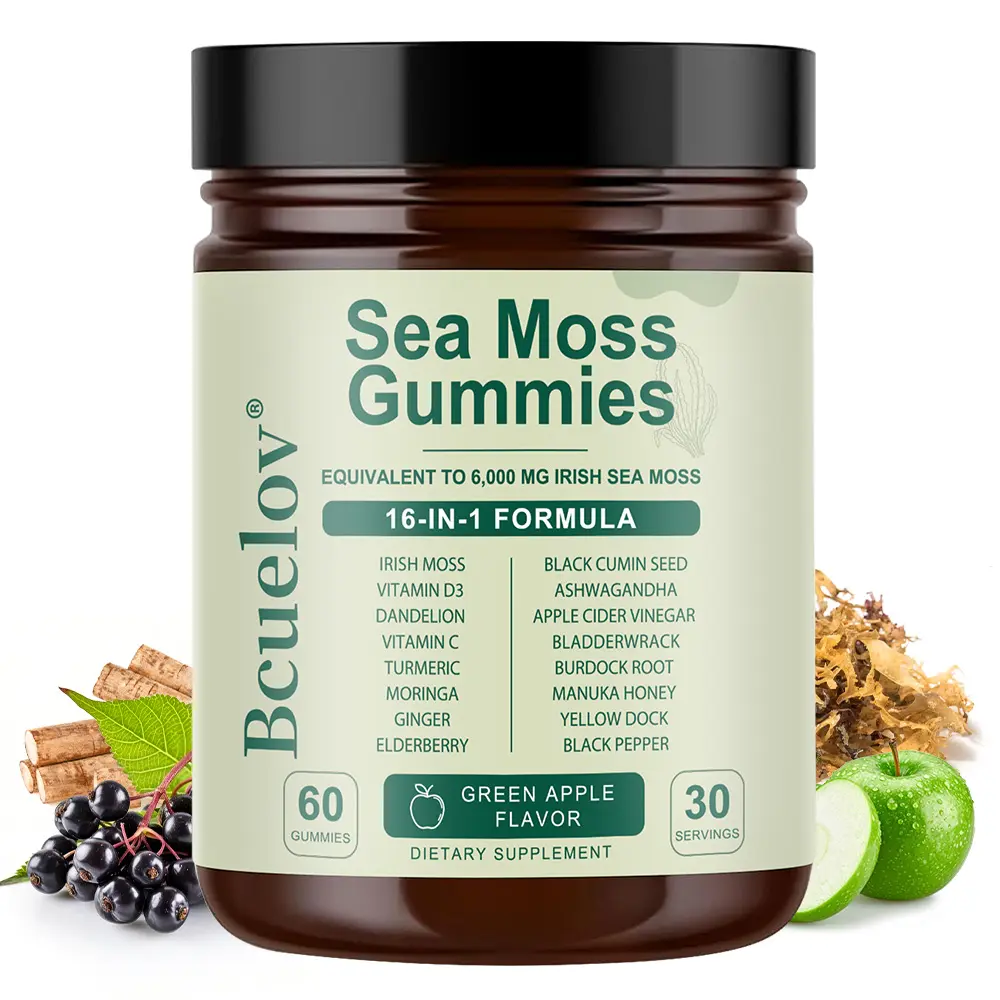 Bcuelov 16-in-1 Sea Moss Health Supplement,Support Skin and Gut Health,Reduces oxidation,60 Gummies