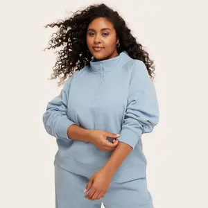 Women's Snap Mockneck Popover Sweatshirt - Parke Light Blue 3X-4X