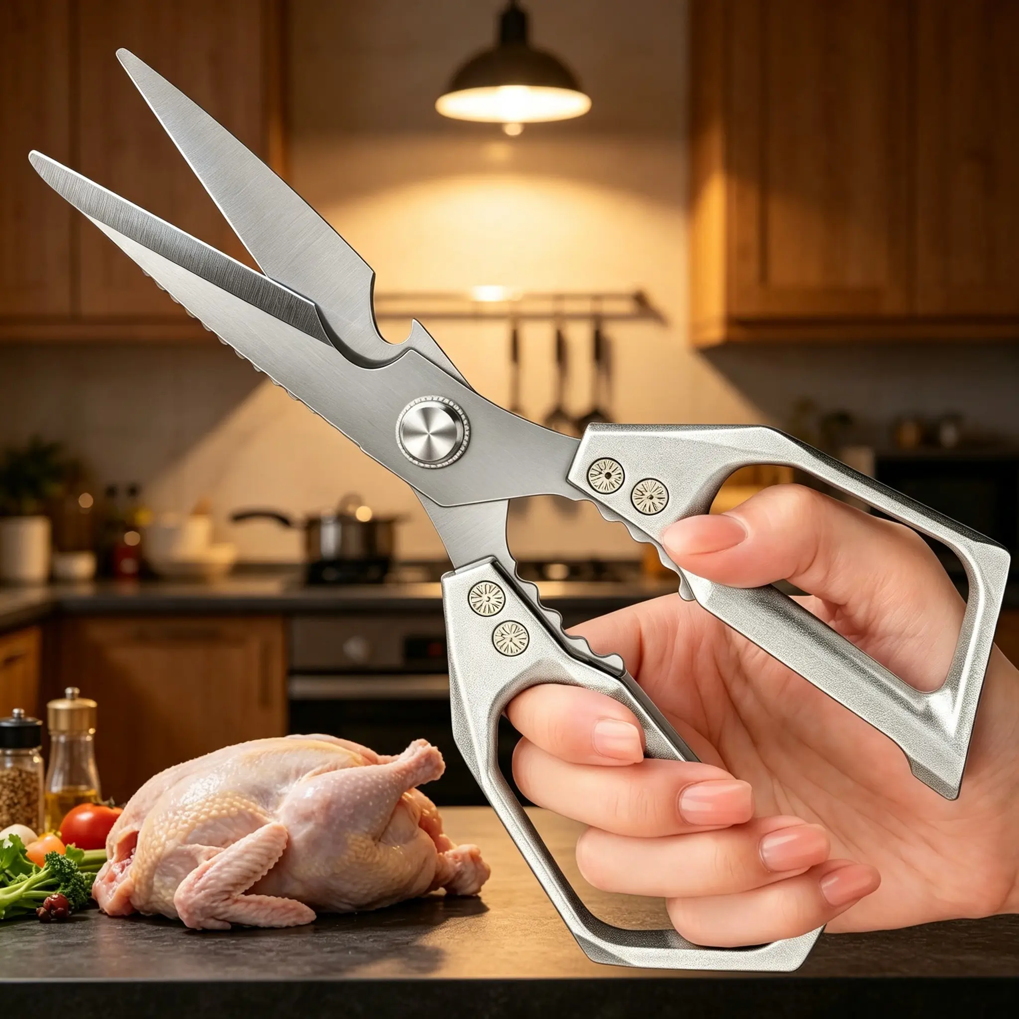 Multi-Purpose Kitchen Cutting Shears, Rustproof Food-Safe Alloy Steel Scissors for Chicken, Fish, Vegetables