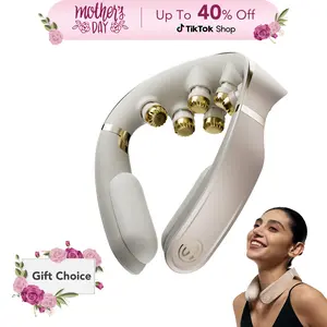 SKG Foldable Neck Massager for Pain Relief Deep Tissue Vibration Cordless Travel Massager,Portable 3D Neck Massager for Office Home Car Travel Gold Titanium Neck Massager 3.0 Valentine Gifts