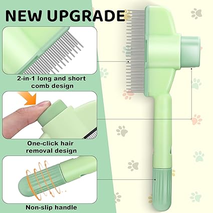 XANGNIER Pet Hair Removal Comb One-Click Self-Cleaning Grooming Brush, De-Shedding Comb for Short & Long Hair, Pet Grooming Supplies for Cats & Dogs