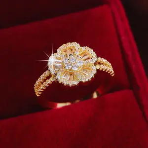 Fashionable gold and silver plated rings with delicate peach blossom design for women, wedding, engagement, Valentine's Day accessories
