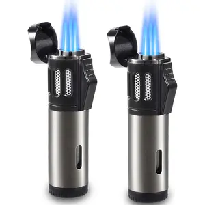 Non-hazardous lighter, Butane lighter, 2 Pack Torch Lighter Triple 3 Jet Flame Butane Gas Lighter Refillable Jet Torch Lighters Adjustable Windproof Pocket Lighter for Grill Kitchen Fireplace Camping (Fuel Not Included)