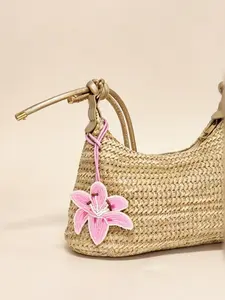 New Fashion Lily Beaded Embroidery Bag Charm, Rose Block Design, Unique Bag Accessory for Straw Bags or Beach Bags