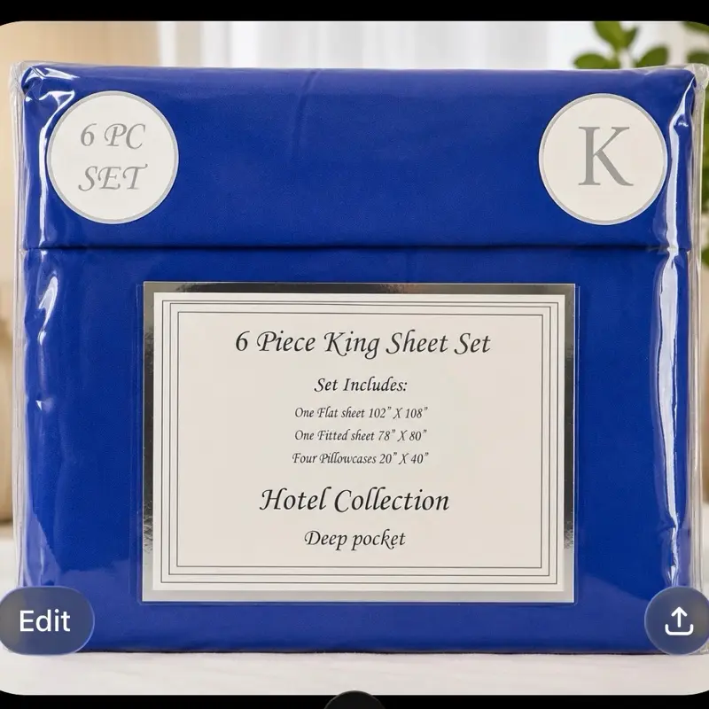6 pcs king sheet set-solid  Royal blue Deep pocket Microfiber bed sheet, Hotel collection