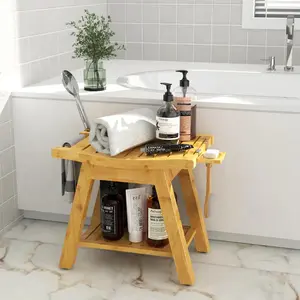 Bamboo Shower Bench Seat A-Shaped Bath Spa Stool