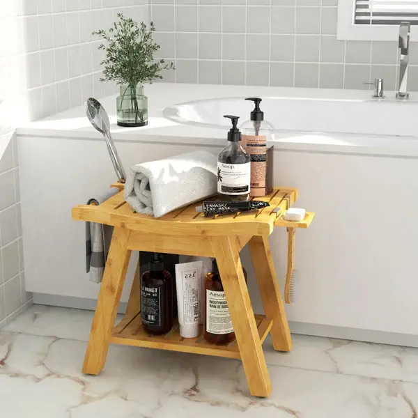Bamboo Shower Bench Seat A-Shaped Bath Spa Stool