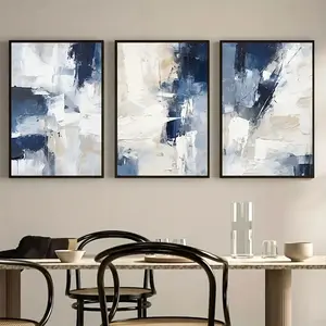 Navy Blue Wall Art Set of 3 Prints, Dark Blue Abstract Wall Art, Modern Wall Art, Blue and White Marble Art, Modern Abstract Design, Canvas Art Wall Decor