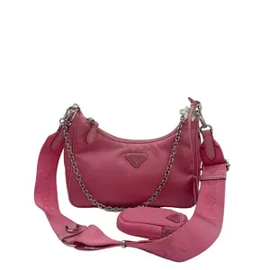 Pre-owned PRADA France Crossbody Bags Re Edition 2005 Re Nylon Three in one Pink Underarm Bag hz50229