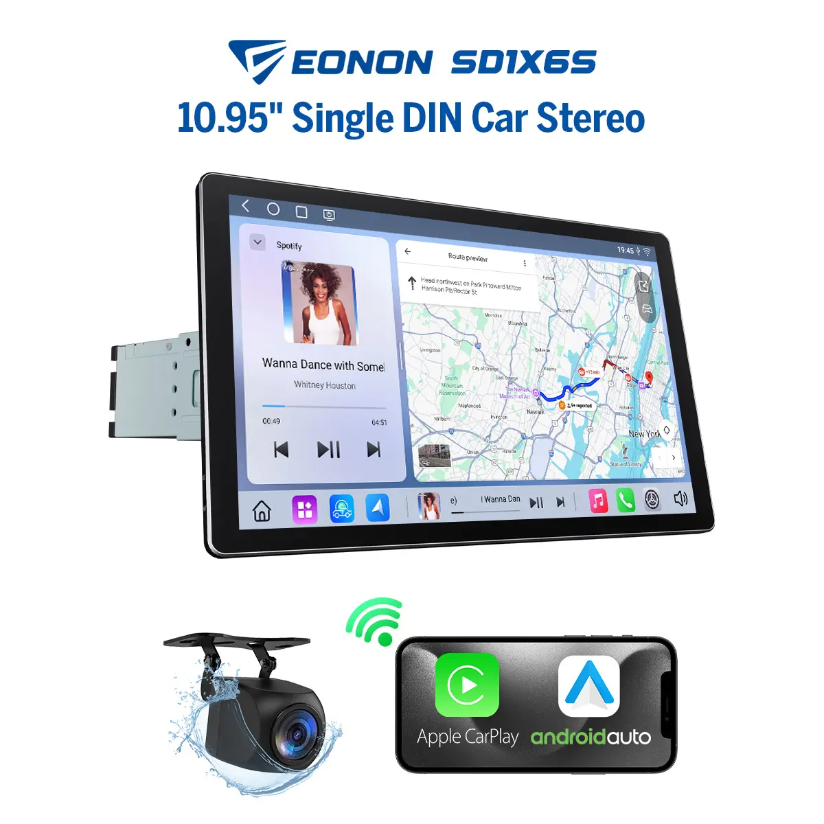 Eonon 10.95" Single Din Android Car Stereo - Wireless & Wired CarPlay, Android Auto Car Radio, Qualcomm QCM6225 8-Core, 6GB RAM 64GB ROM, Bluetooth 5.1, Backup Camera, Jumpstart Sale - SD1X6S, Car Screen Carplay
