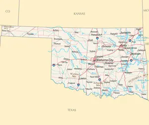 Map of Oklahoma OK - Reference Map - Peel and Stick Wall Decal