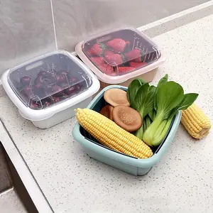 1pc Double-layer Plastic Drain Basket With Lid, Sealed Fresh-keeping Box For Fruits, Grains, Miscellaneous Food, Household Dried Fruit Storage Box, \Home Kitchen Supplies