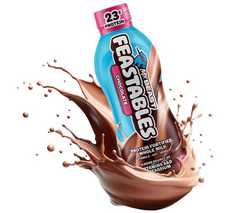 Feastables by MrBeast - Chocolate Milk – Protein-Packed Real, Whole Milk, Made with Protein and Vitamins A&D, 13g Protein, 230 Calories, Fairtrade Certified, Kosher, Ready-to-Drink, Shelf-Stable